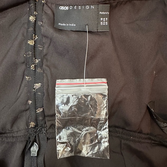 ASOS Maternity High Neck Long Sleeve Black/Gold Metallic Chiffon Mini Dress NWOT - Picture 13 of 15